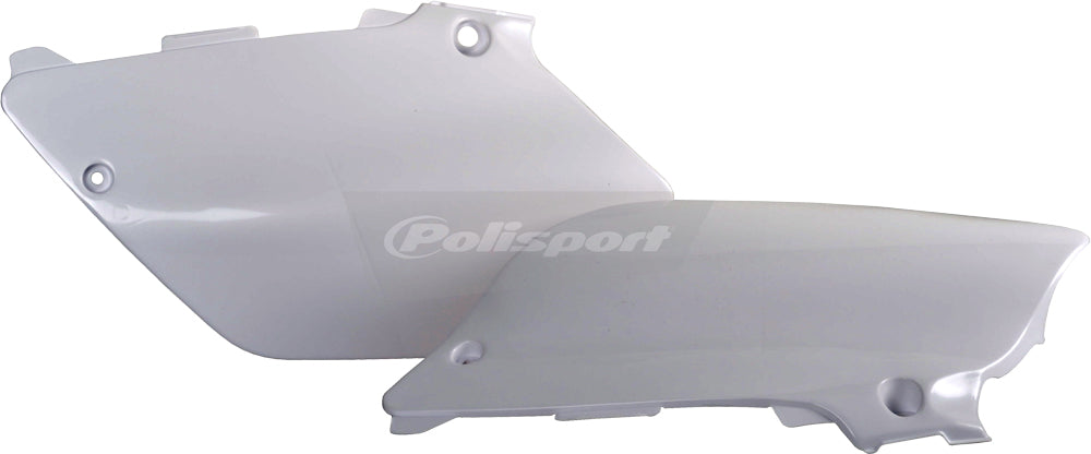 Polisport Plastics white side panels for body, model 64-6060, with smooth surface and mounting points visible.