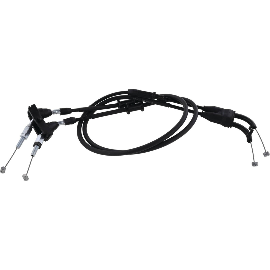 All Balls throttle control cable for Yamaha motorcycles, showing the black cable with connectors and protective housing.