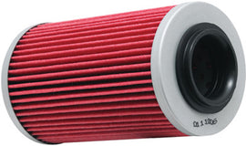 K&N Oil Filter 56-0564 showing a close-up of the cylindrical filter with black rubber seals and metal body for automotive oil filtration.