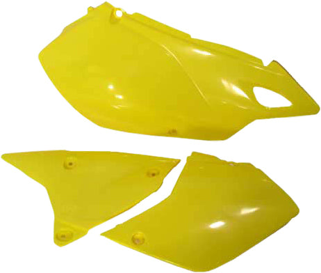 Acerbis yellow street side panels for motorcycle, featuring durable plastic with bold Acerbis branding and ventilation openings.