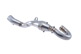 FMF Racing S/S M-Bomb header and mid pipe for motorcycle exhaust system, durable stainless steel construction.