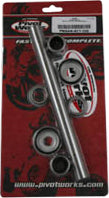 Pivot Works Swingarm Kit 52-0016 for motorcycle suspension showing assembled components and detailed parts in a clean workspace.