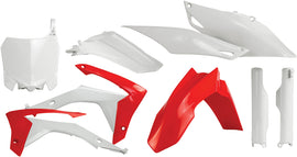 Acerbis full plastic kit in red, including various motorcycle fairings and panels, designed for durability and style.