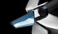 Load image into Gallery viewer, RIZOMA black universal right cut edge bar end mirror for motorcycles showing the sleek mirror and mounting hardware.