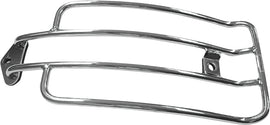 HardDrive Solo Luggage Rack in chrome, XL size, designed for motorcycle hard drive models, with a sturdy and sleek appearance.