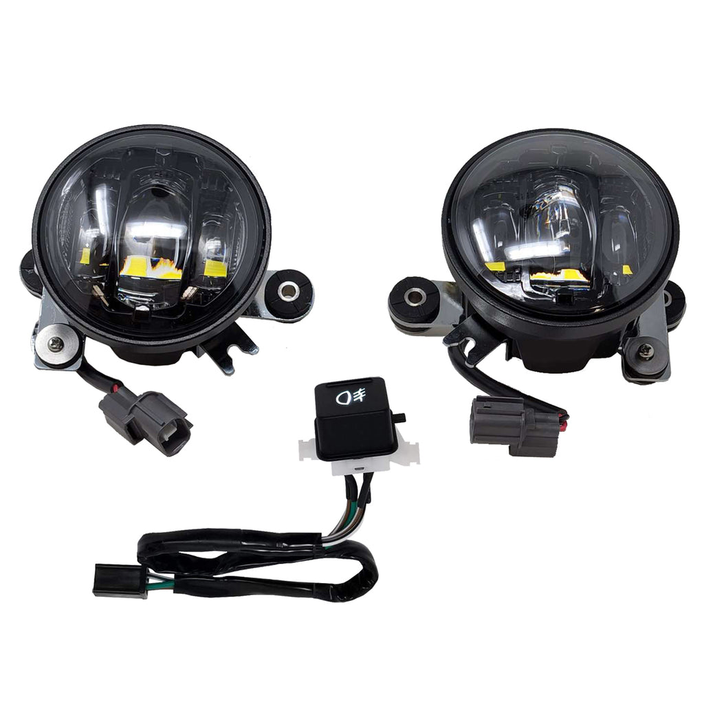 Pathfinder LED fog light kit with black smoke lens, featuring dual fog lights and mounting brackets for off-road or vehicle use.