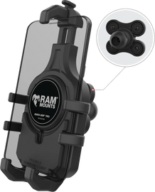 Ram Quick-Grip Pro phone holder with Vibe Safe ball attachment, designed for secure smartphone mounting and vibration isolation.