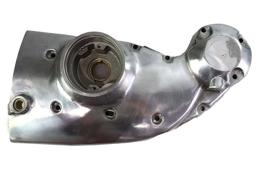 Polished MotorShop factory sample engine cam cover with a sleek metallic finish, showcasing detailed craftsmanship.