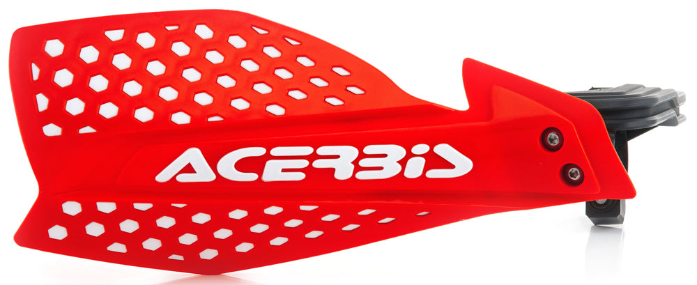Acerbis Ultimate X red and white handguard for motorcycle, featuring durable plastic construction and mounting hardware.