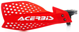 Acerbis Ultimate X red and white handguard for motorcycle, featuring durable plastic construction and mounting hardware.