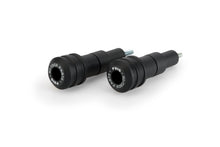 Load image into Gallery viewer, Black PUIG Frame Sliders Vintage 2.0 for Kawasaki street bike, showing the sleek, durable rubber and mounting hardware.