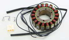 Load image into Gallery viewer, Ricks Motorsport Electric Stator 27-21137 for motorcycle electrical system, with visible copper wiring and metal mounting plate.