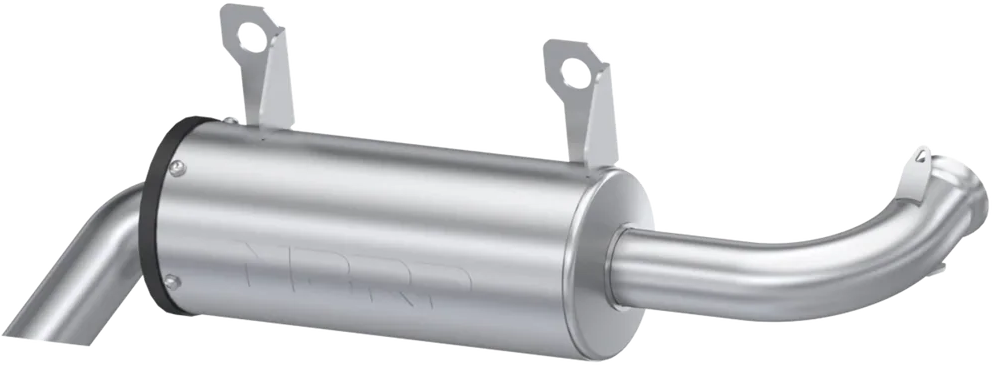 MBRP Exhaust single slip-on system with 5-inch chrome performance muffler, showcasing sleek exhaust pipe and shiny chrome finish.