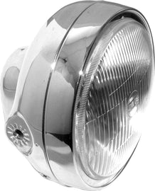 Emgo chrome headlight hon style 6 1/4-inch illumination for motorcycles, featuring a classic round design and durable finish.
