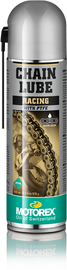 Motorex Chain Lube Racing 500ml bottle, yellow lubricant for motorcycle chains, with product label visible.
