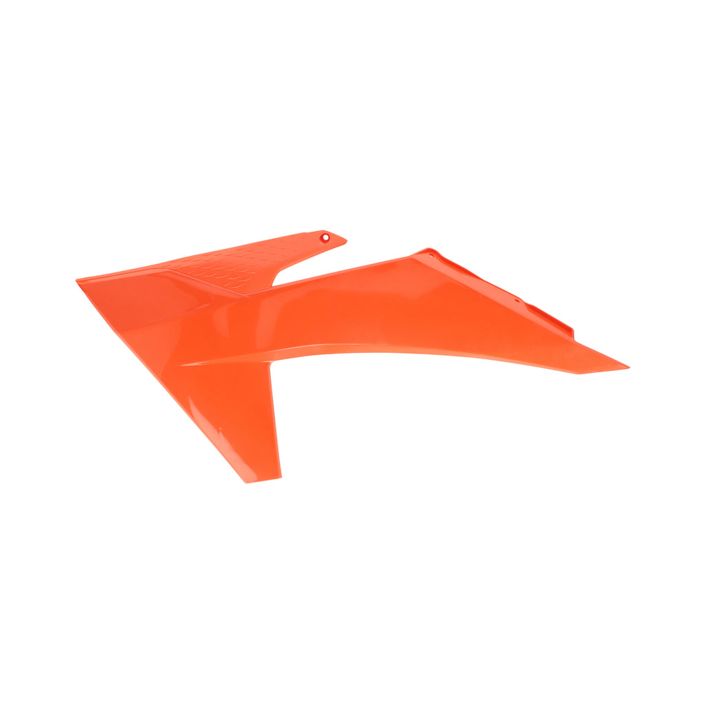 Acerbis KTM orange radiator shroud body part with mounting points, designed for KTM motorcycle cooling system.