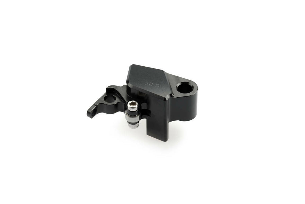 Black PUIG lever adapter clutch lever for motorcycles, showing the sleek, ergonomic design with mounting hardware.