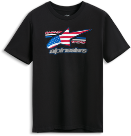 Alpine Star Nationals SS CSF Tee in black and USA design, size medium, casual short-sleeve T-shirt with patriotic graphics.