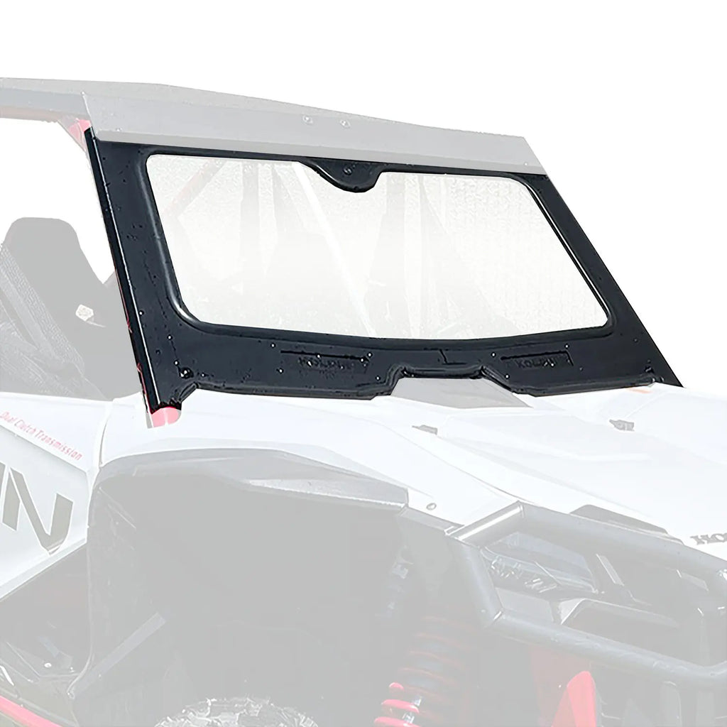 Kolpin glass front windshield for off-road vehicle, clear and durable with mounting frame visible in the image.