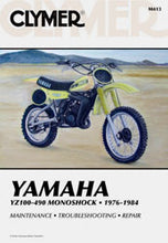 Load image into Gallery viewer, Clymer repair manual for Yamaha YZ100-490 motorcycle, featuring detailed illustrations and troubleshooting guides.