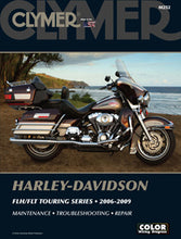Load image into Gallery viewer, Clymer Harley FLH/Flt repair manual cover showing title and motorcycle illustrations for maintenance and repair guidance.