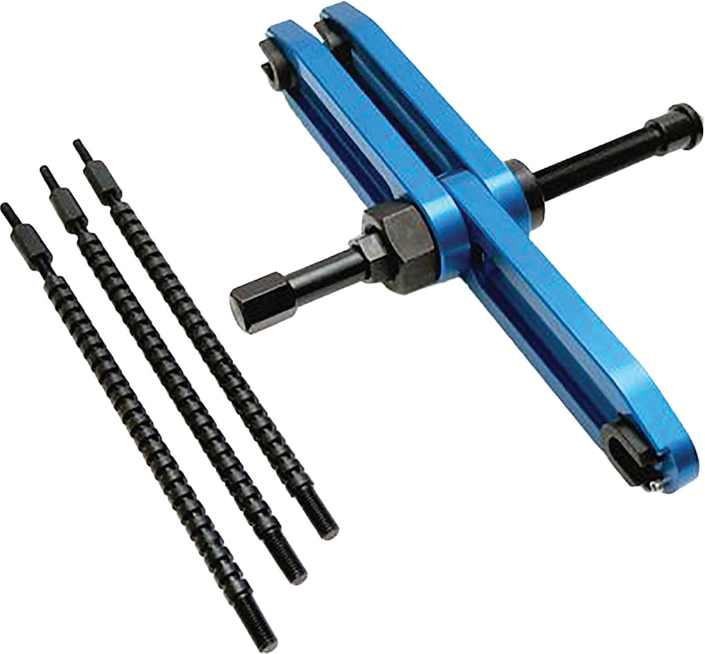 Motion Pro Crankcase Splitter V2 tool with metal handle and splitting arm, designed for motorcycle engine maintenance.