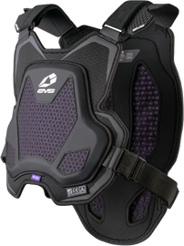 EVS Evo Chest Protector with Rezro in black, size medium/large, featuring padded protective gear for sports or riding.
