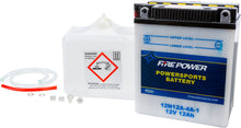 Load image into Gallery viewer, Fire Power 12V battery with acid, model 12N12A-4A-1, showing the battery with terminals and label markings.