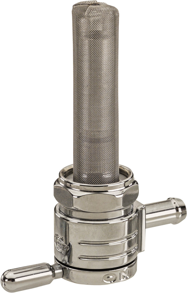 Golan Inc 22mm chrome petcock for fuel system, with 5/16 hose connection, suitable for intake and carburetor applications.