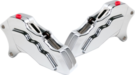 Hawg Halters Inc 6 Pist Front Dual Caliper Brake Kit in chrome with 11.5-inch rotor for 2000-up motorcycles.