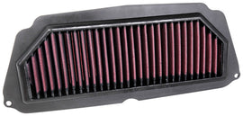 K&N Air Filter 736519 showing a high-performance reusable air filter with a pleated cotton filter element and black rubber frame.