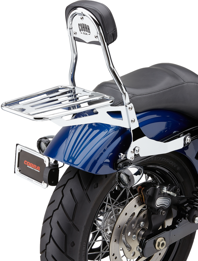 Cobra detachable round backrest for Dyna 06-17, motorcycle body part with black finish and ergonomic design.