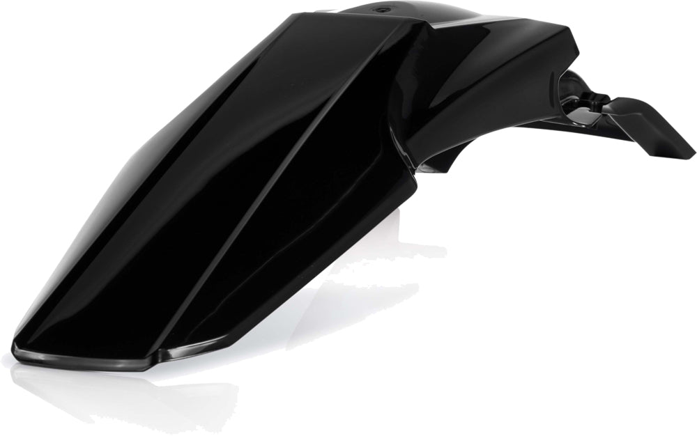Acerbis black rear fender for motorcycles, showing its curved shape and mounting brackets on a neutral background.