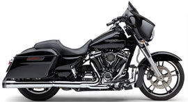 Cobra 4-inch Groove Tip slip-on chrome exhaust for Harley FLH and FLT models, featuring polished chrome finish and groove design.