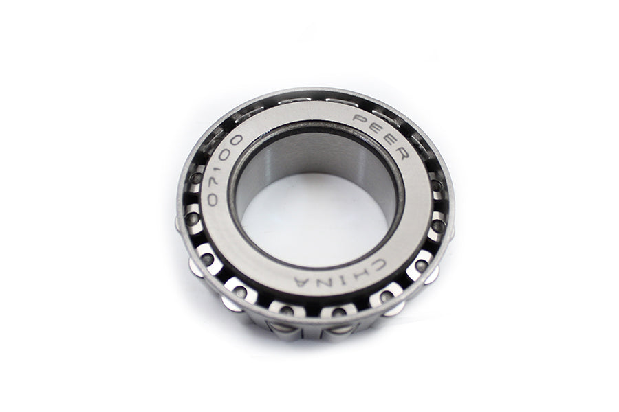 Peer Bearing front fork neck cup bearing, part 12-0334b, showing the metal bearing component with detailed grooves and surface finish.
