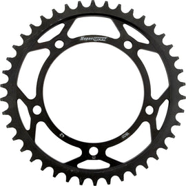 Steel 42-tooth rear sprocket by Supersprox for Suzuki 530 on-road motorcycle, black finish, durable and precision-made.