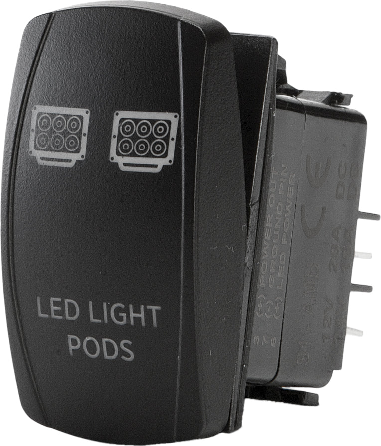 FLIP Switch Products Pro Series LED light pods backlit switch with toggle design, black finish, and illuminated control button.