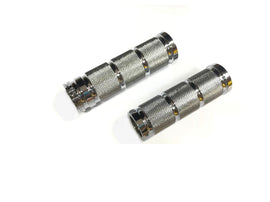 HardDrive Retro Chrome Dual Cable Grip Set, vintage style motorcycle handlebar grips with chrome finish.