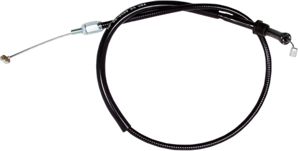 Motion Pro black vinyl throttle push cable 70-2459, a durable control line for motorcycle throttle systems, shown with connectors.