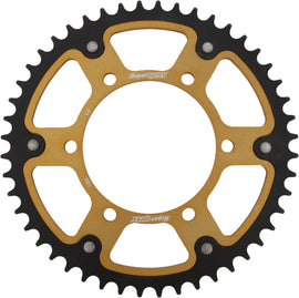Supersprox rear stealth aluminum and steel off-road sprocket, 48 teeth, gold finish for Honda and Yamaha motorcycles.