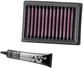 K&N Air Filter 716012 showing the high-performance air filter with a black rubber frame and pleated cotton filter media.