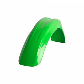 Polisport Plastics front fender for KX125/250 motorcycle, green color, durable plastic, designed for street bike use.