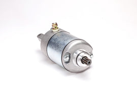 Ricks Motorsport Electric Starter 27-61112, a compact black starter motor for motorcycle engines with electrical connections.