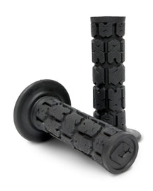 Black ODI Grips Universal Lock-On Rogue motorcycle handlebar grips, showing textured rubber surface and locking mechanism.