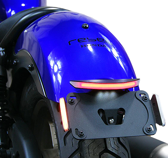 New Rage Cycles Fender Eliminator body part, motorcycle aftermarket accessory with mounting hardware and sleek design.