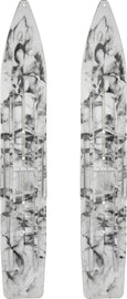 Slydog Powderhound ski with 7-inch white and black swirl design, featuring the Slydog brand logo and ski tips visible in the image.