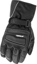 Black Fly Racing Xplore Gloves in size 2XS, showing the textured palm and secure wrist closure for motocross riding.