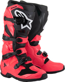 Alpine Star Tech 7 boots in Diva Pink and Black, size 8, featuring sturdy construction and stylish design for motocross riding.