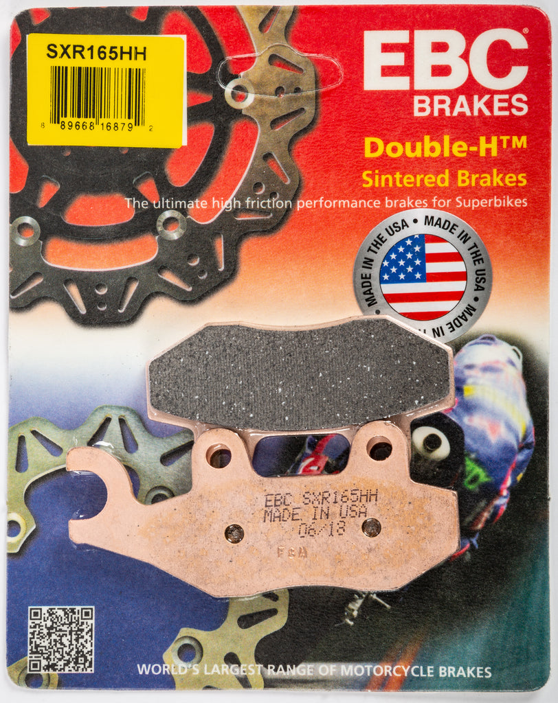 EBC Motorcycle Brakes SXR Brake Pads 15-165SXR showing the brake pad design and packaging for motorcycle braking performance.