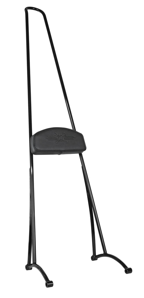 Burly Brand Stupid Tall Sissy Bar with black finish on a motorcycle, designed for XL models from 2004 to 2022.